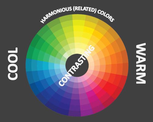 Color wheel with 'Cool' and 'Warm' labels on a gray background