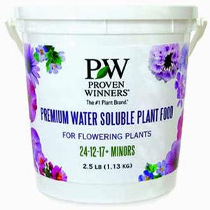 White pail of Proven Winners Premium Water Soluable Plant Food set against a white background