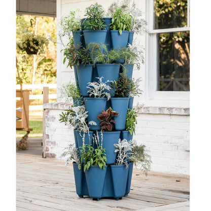 5 Tier Greenstalk Planter in Dark Blue with plants - 