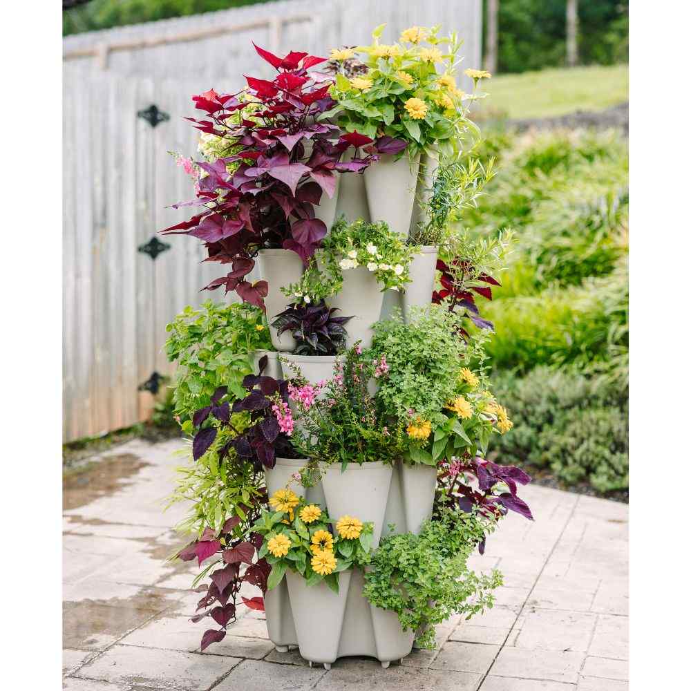 5 Tier Greenstalk Planter in Beige Color with plants - 