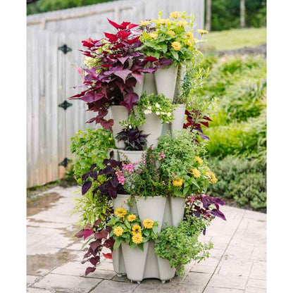 5 Tier Greenstalk Planter in Beige Color with plants - 