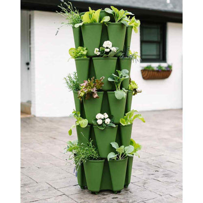 5 Tier Greenstalk Planter in Dark Green with plants - 